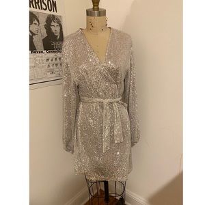 Silver sequins wrap dress